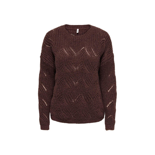 Maglione marrone glitter donna Only 15352712. Pullover in maglia testurizzata marrone con punti luce glitter, scollo rotondo e maniche lunghe.