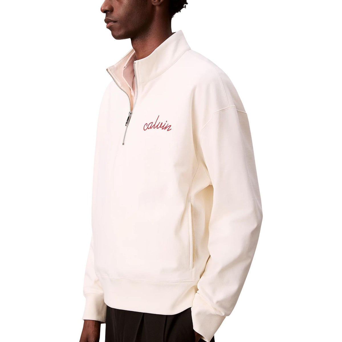 Calvin Klein Jeans Felpa Uomo Bianco Cerniera Manica Lunga Scollo Alto Cotone Poliestere Autunno Inverno LV04RC227G