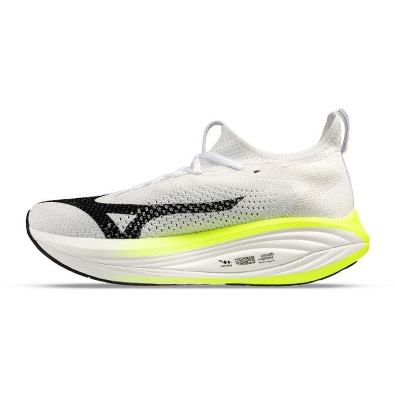 Scarpe Running Mizuno Wave Rider Neo; Scarpa tecnica top di gamma con intersuola alta in schiuma Enerzy Nxt e piastra in fibra di vetro. Tomaia a maglia leggera, massima propulsione e grip potenziato. Laterale