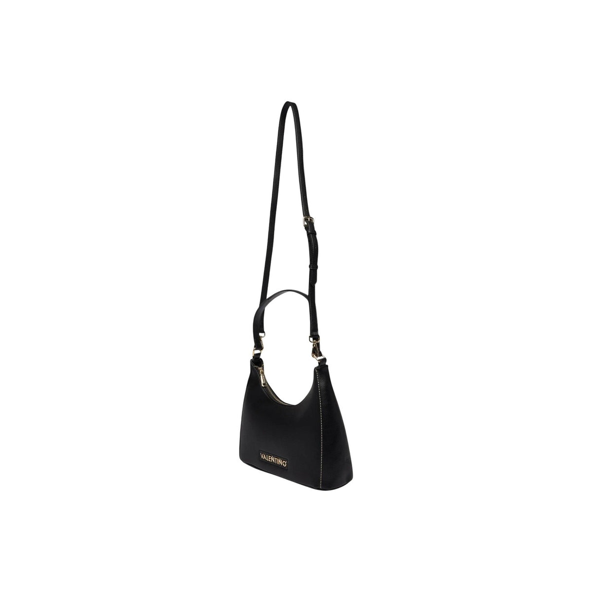 Borsa Nera Donna Valentino Bags Aury; Misure 8x19x7 cm. Tessuto 100% poliuretano con doppi manici, tracolla rimovibile e chiusura superiore con zip. Dettagli logo in metallo dorato lucido, stile elegante 4 stagioni. Laterale con tracolla