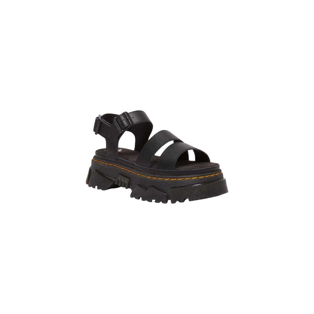 Sandali Dr. Martens donna neri con fibbia plateau 100% pelle - vista laterale frontale