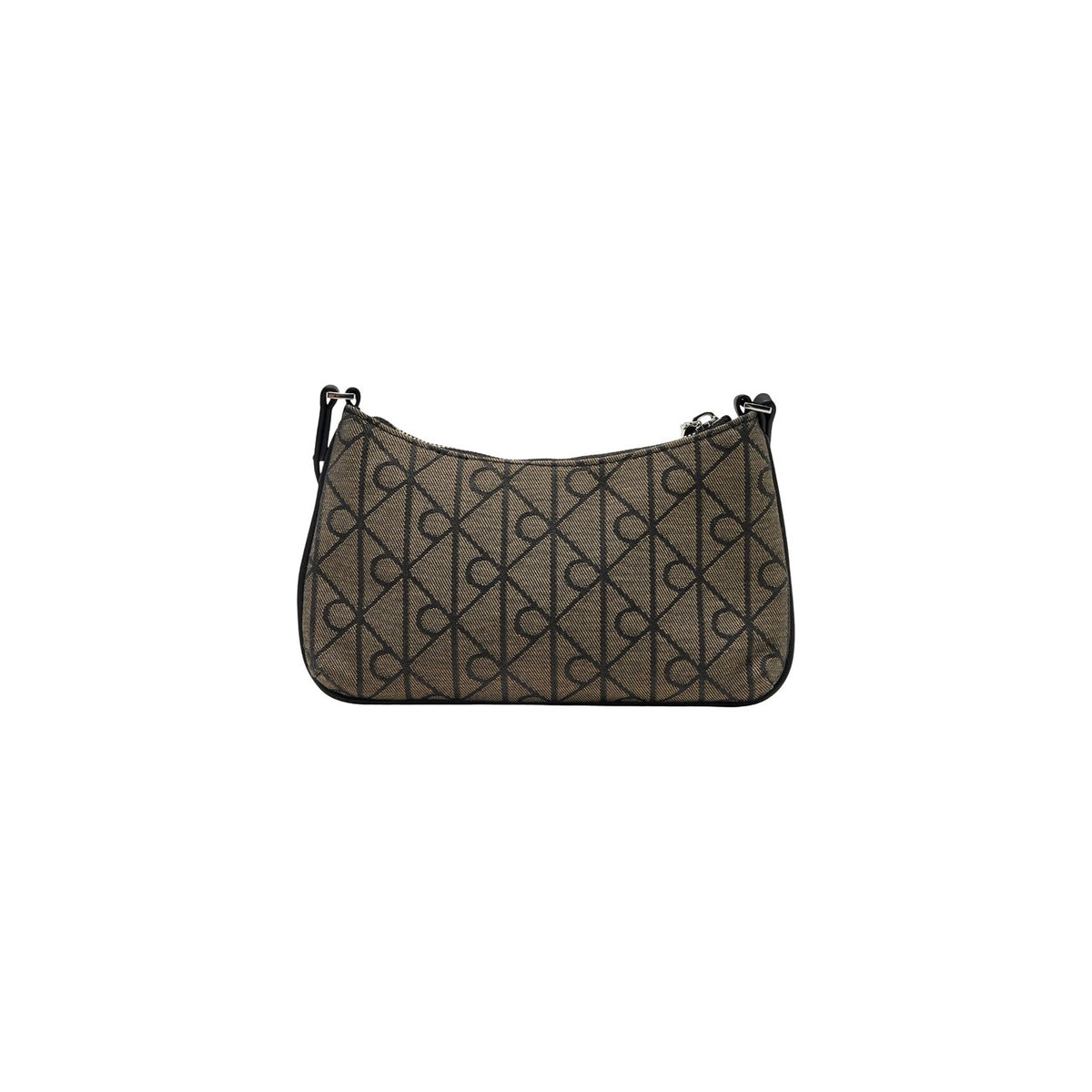 Borsa Mini Calvin Klein Jacquard; Nero. 100% Poliestere riciclato sostenibile, trama logata all-over intrecciata, chiusura con zip e tracolla regolabile. Dimensioni compatte e slanciate (23x14 cm), stile casual-luxury. Posteriore