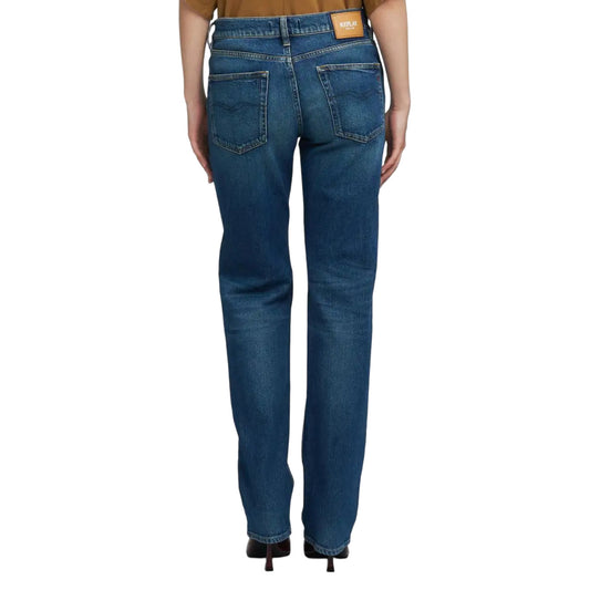 Replay Jeans Donna Blu con Zip e Bottone Tasche Anteriori e Posteriori - Jeans Cotone Elastan