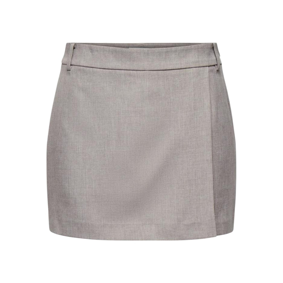 Skort Only Onllinda Grigia; 50% Poliestere Riciclato. Design a portafoglio, pantaloncino interno, vita alta. Tessuto leggero e flessibile, stile casual-chic per Primavera/Estate. Vista stesa