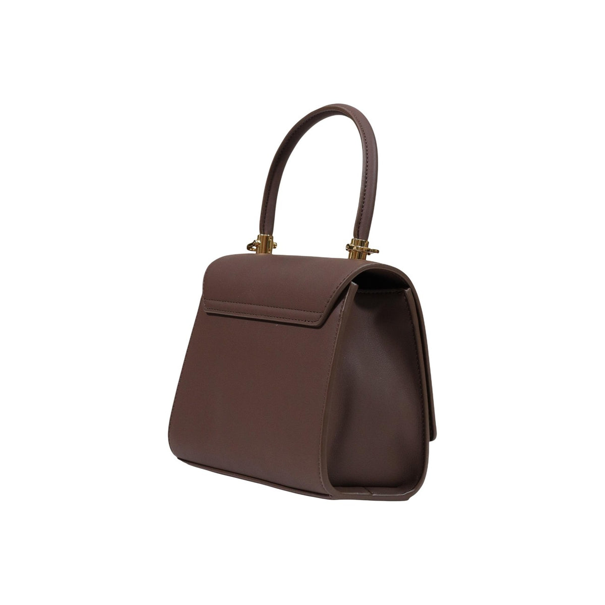 Borsa Love Moschino donna marrone a mano modello JC4024PP1. Borsetta piccola rigida marrone con fantasia logata all-over, manico superiore e logo oro sulla patta stile casual chic, elegante e da giorno.
