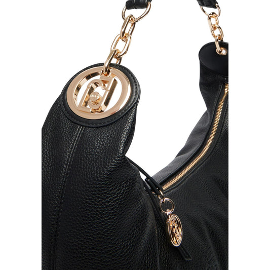 Borsa hobo Liu-Jo oro martellata AF6026 ES039. Borsa a spalla da donna dorata a mezzaluna in ecopelle con manico e catene oversize, charm logo Liu Jo e chiusura zip, borsa casual chic e luminosa 4 stagioni.
