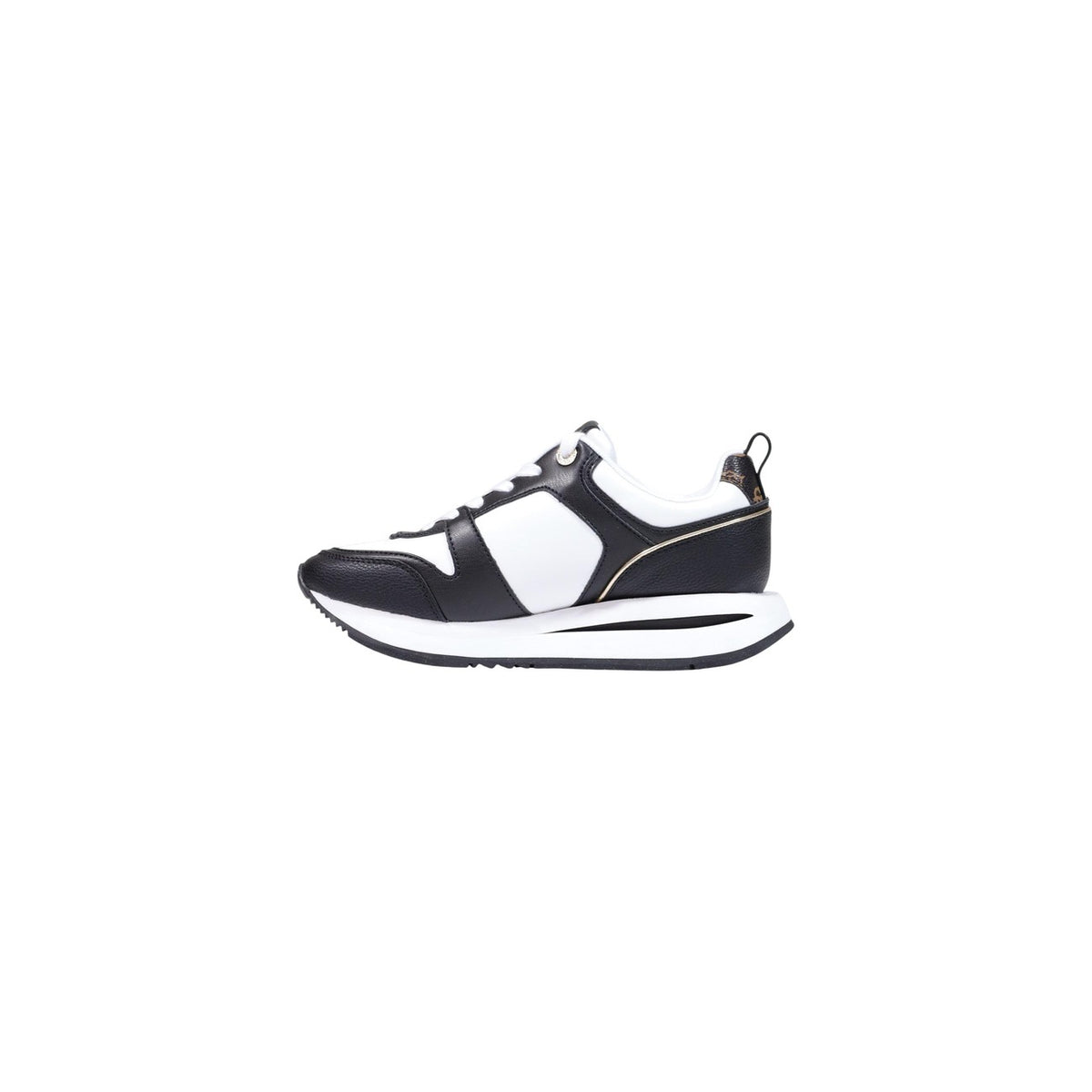 Sneakers Flatform Bianche e Nere Donna Guess Evory; Tomaia 100% poliuretano con dettagli logati e inserti a rilievo. Suola alta 3 cm con battistrada antiscivolo, stile casual e sportivo 4 stagioni. Laterale opposta