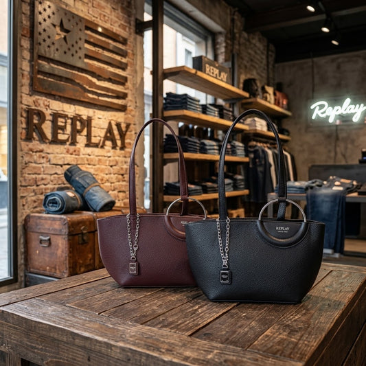 Replay Borsa 30x22x13 cm Donna SINTETICO MARTELLATO: Bordeaux e Nero su Riflesso Fashion