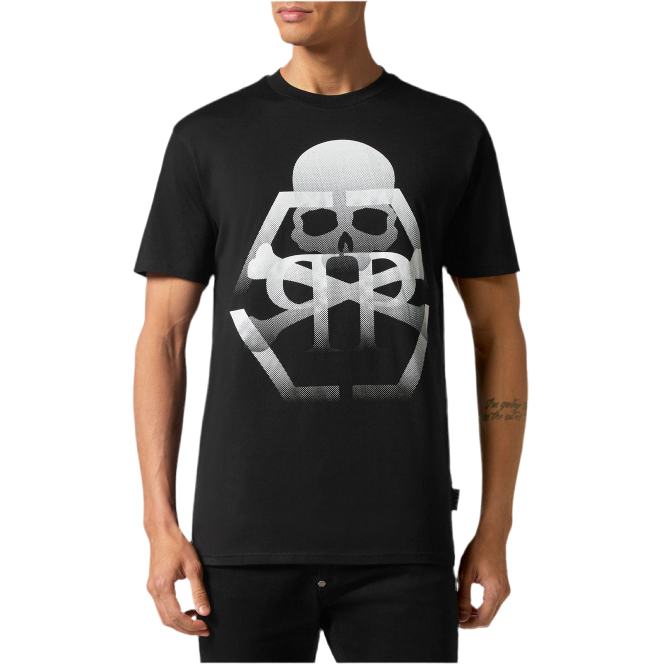 Philipp Plein T-Shirt Uomo Nera Stampa Manica Corta Scollo Tondo 100% Cotone Primavera/Estate EBO_2062