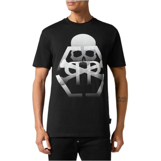 Philipp Plein T-Shirt Uomo Nera Stampa Manica Corta Scollo Tondo 100% Cotone Primavera/Estate EBO_2062