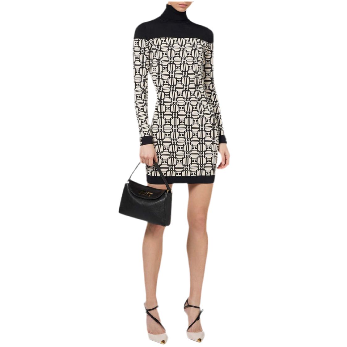 Abito corto Elisabetta Franchi multicolore geometrico con maniche lunghe - vista frontale