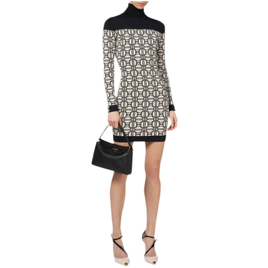 Abito corto Elisabetta Franchi multicolore geometrico con maniche lunghe - vista frontale