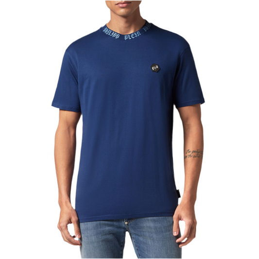 Philipp Plein T-Shirt Uomo Blu Stampa Manica Corta Scollo Tondo 100% Cotone Primavera/Estate EBO_2060