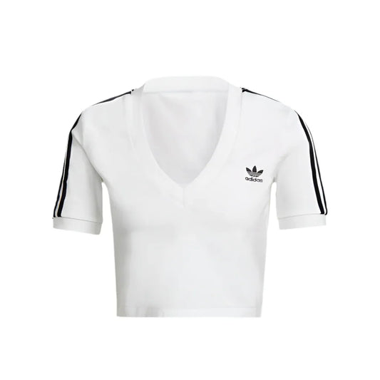Adidas T-Shirt Donna Bianco Monocromo Maniche Corte Scollo V Cotone 93% Lycra 7% HC2036 - Riflesso fashion