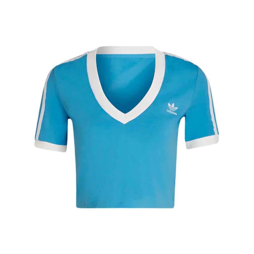 Adidas T-Shirt Donna Azzurro Maniche Corte Scollo V Cotone 93% Lycra 7% HC2035 - Riflesso fashion