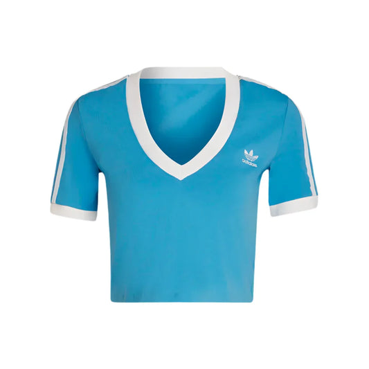 Adidas T-Shirt Donna Azzurro Maniche Corte Scollo V Cotone 93% Lycra 7% HC2035 - Riflesso fashion