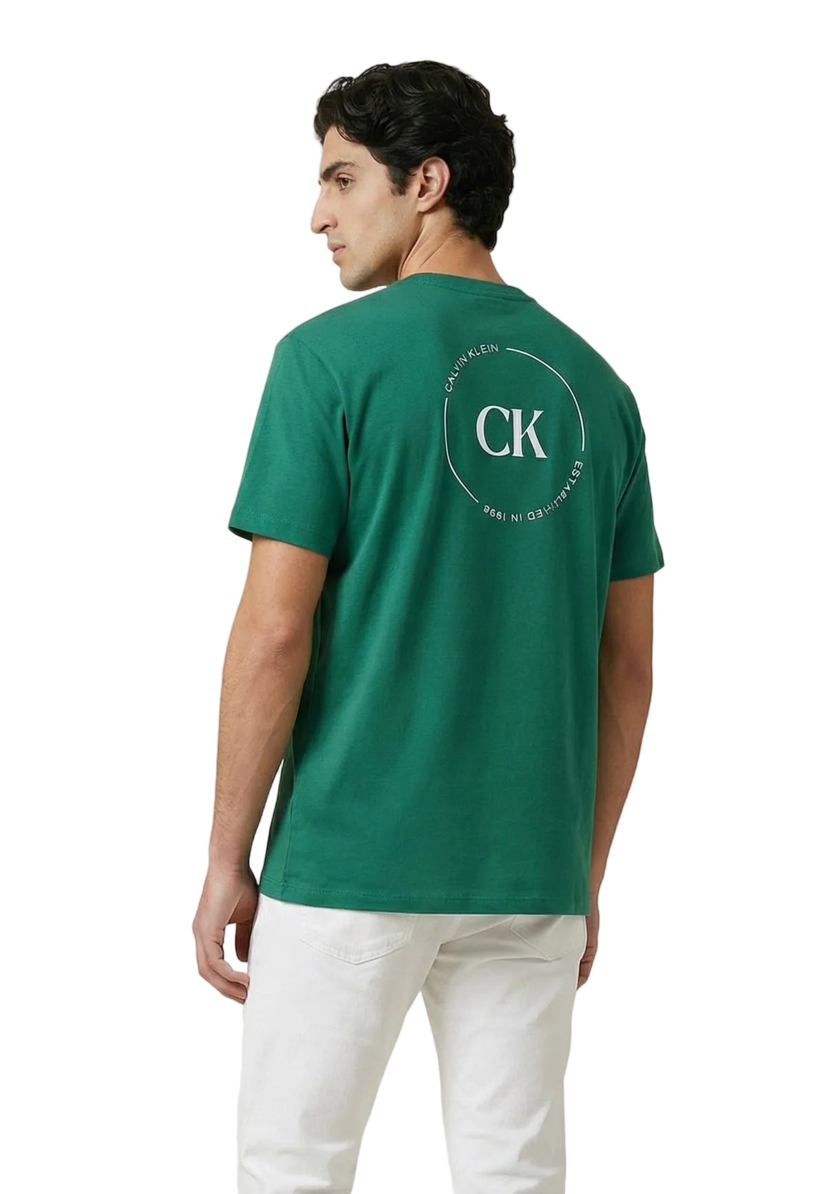 T-shirt uomo Calvin Klein Jeans verde in cotone a maniche corte primavera estate - vista posteriore