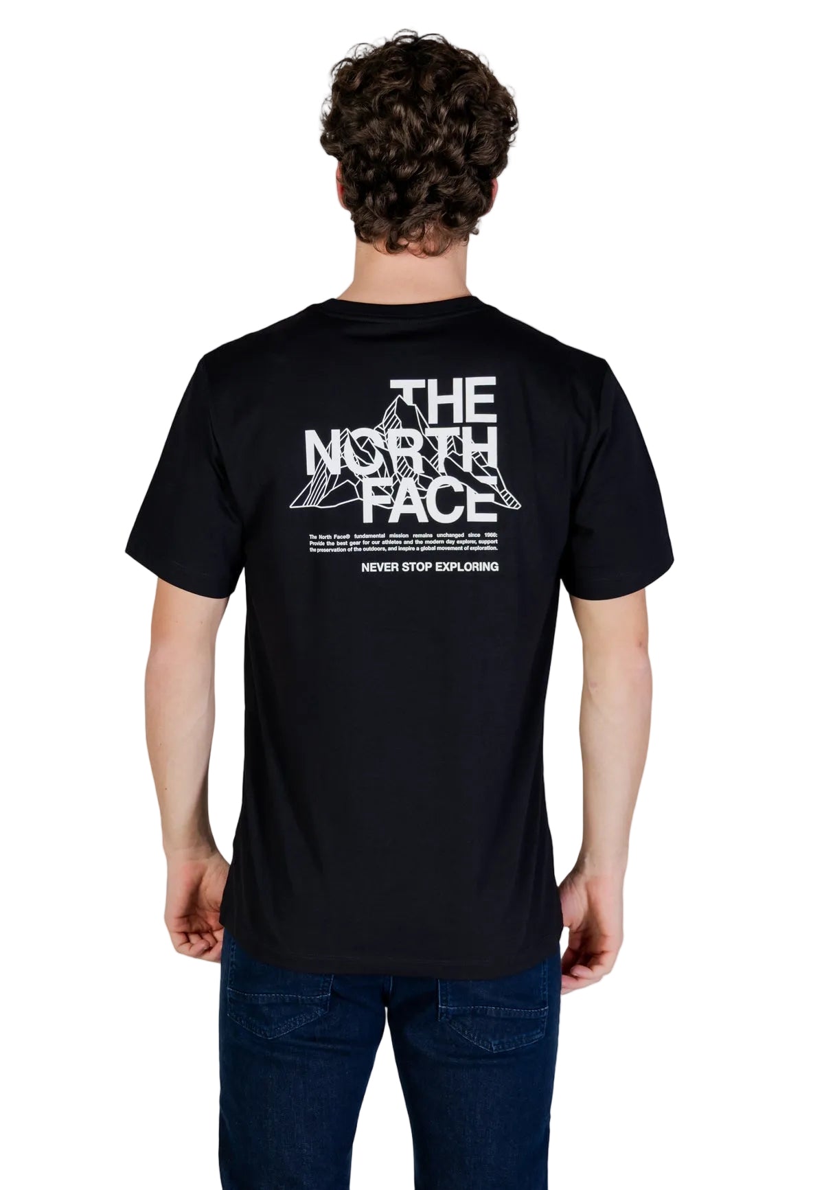 T-shirt The North Face uomo nera con logo maniche corte scollo tondo - vista posteriore retro indossata da modello