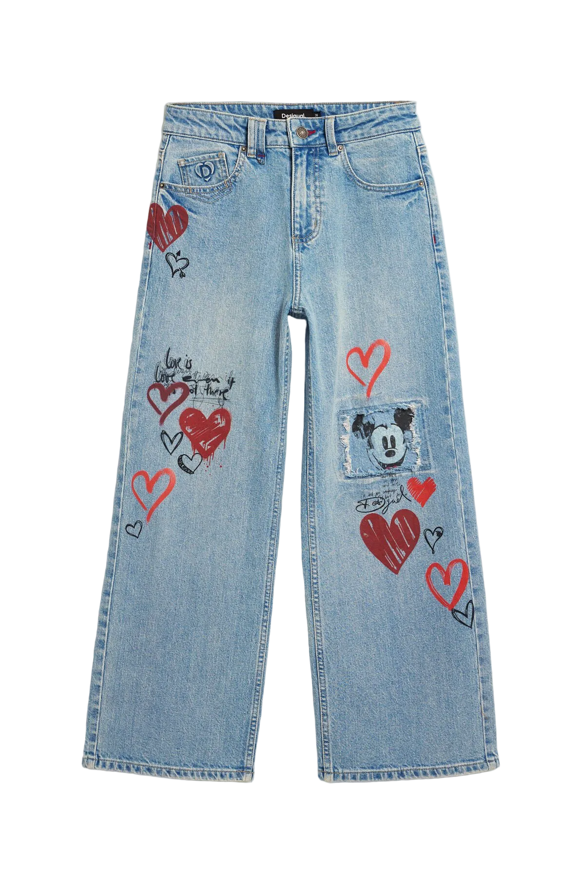 Desigual MICKEY MOUSE™ HEART - Pantaloni di jeans - blue fit mom e regular a uno stile unico e creativo. Realizzati in tessuto di alta qualità con il 99% di cotone e 1% di elastam/lycra. Vista frontale stesa 