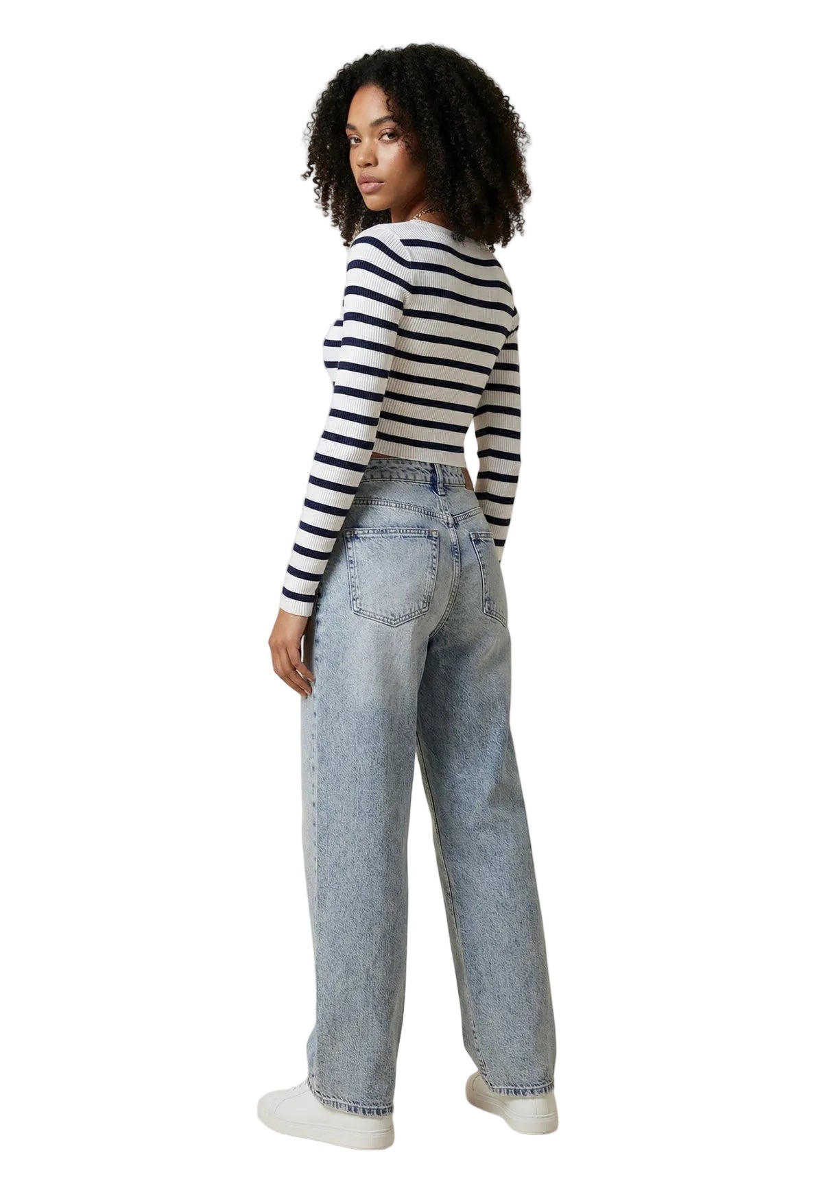 Maglione righe a costine Only Onlmist girocollo, vestibilità slim e taglio corto, composizione in viscosa e nylon. Vista posteriore 