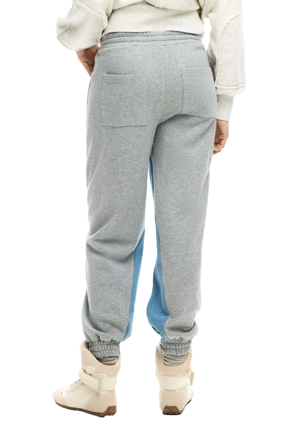 Pantaloni jogger in denim con elastico in vita, realizzati in due materiali a contrasto di colore Vista posteriore 