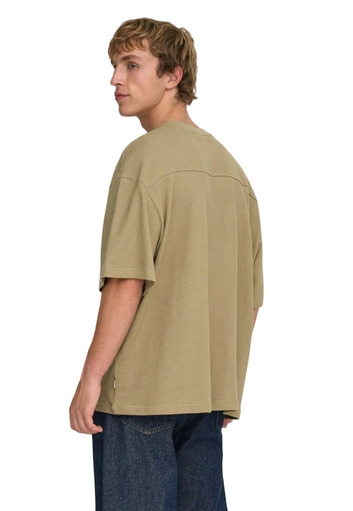 T-shirt marrone Only & Sons Onslenny Ovz, vestibilità oversize in 100% cotone, maniche corte e linea ampia; capo basic essenziale per uno stile maschile moderno. Vista posteriore 