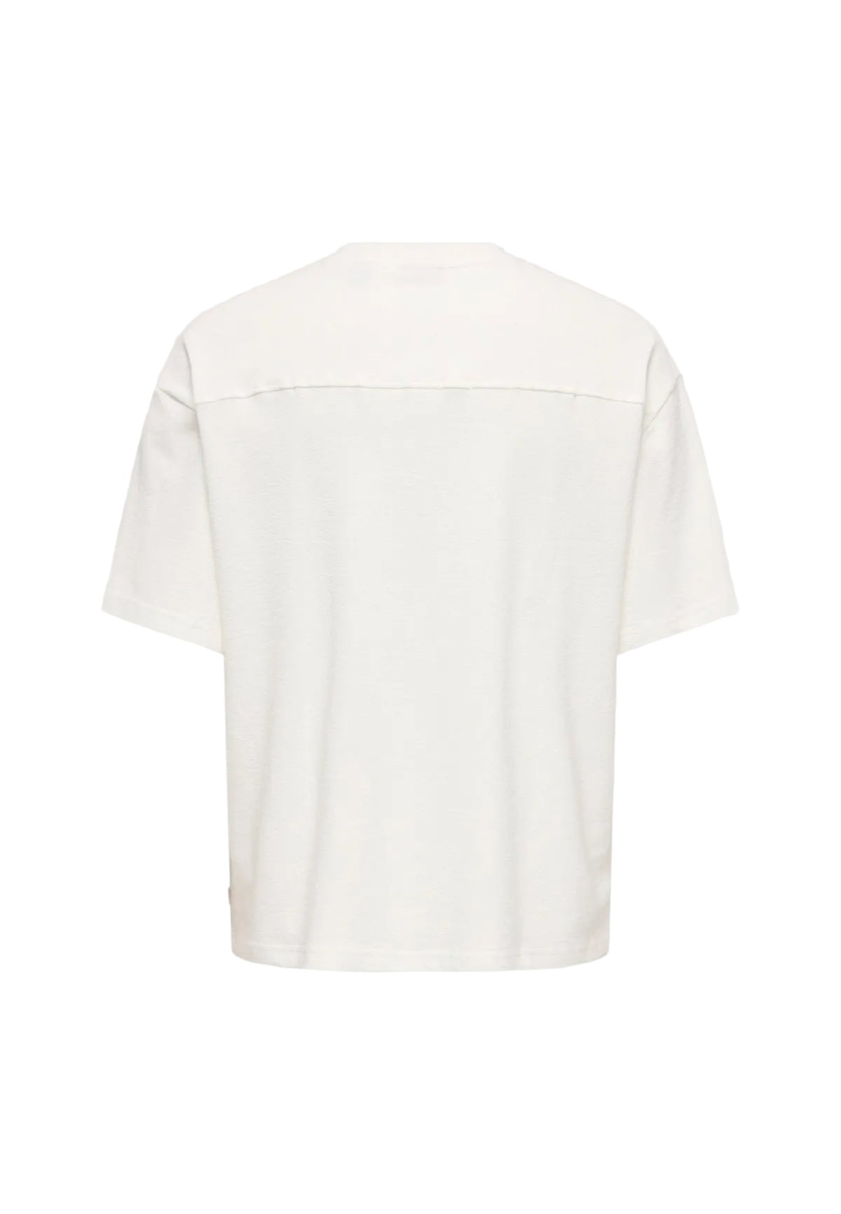 T-shirt bianca Only & Sons Onslenny Ovz, vestibilità oversize in 100% cotone, maniche corte e linea ampia; capo basic essenziale per uno stile maschile moderno. Vista posteriore stesa