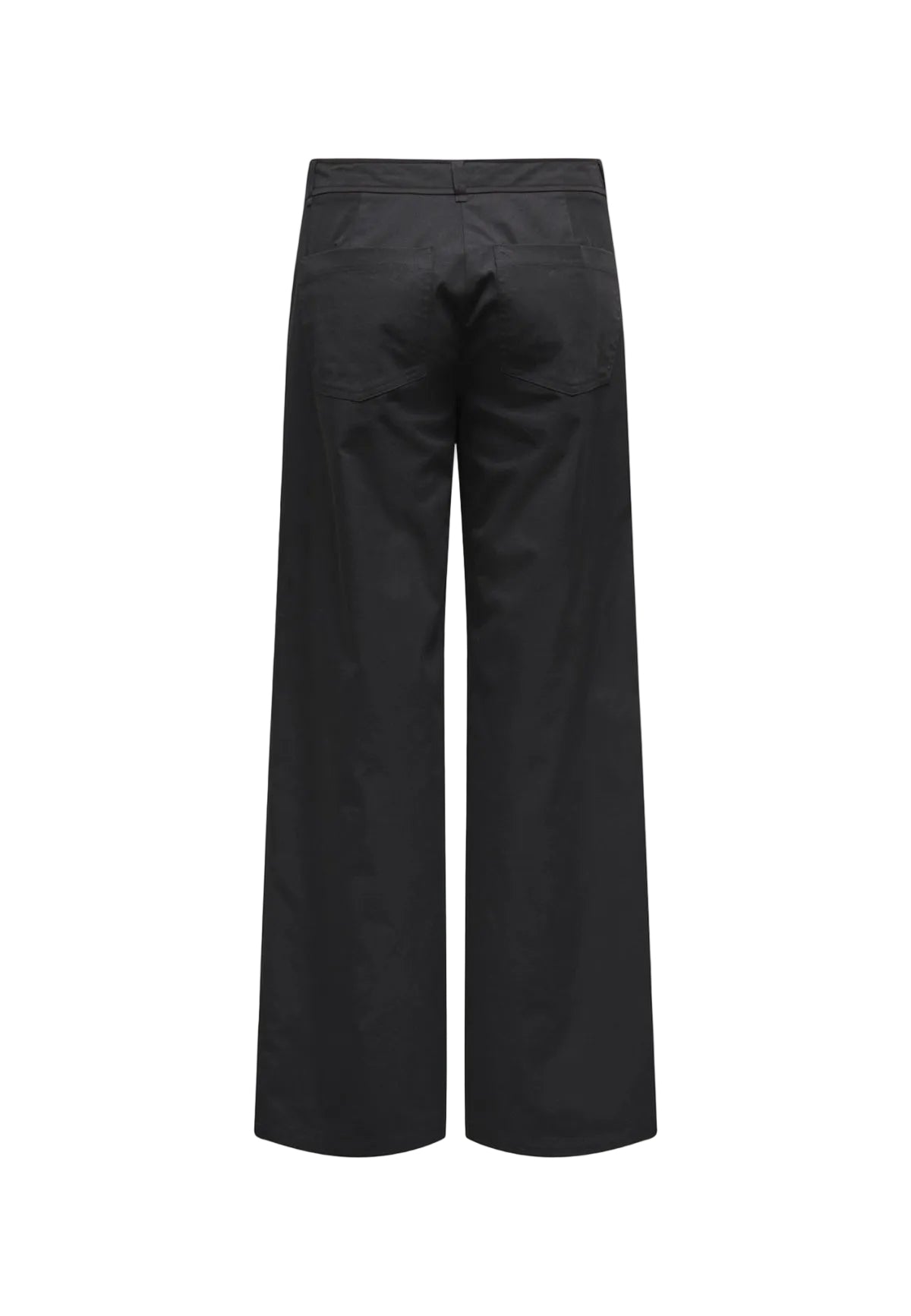 Pantaloni neri bootcut Only Onltanny, tessuto chino elasticizzato con cintura a fibbia; taglio ampio e svasato sul fondo, perfetti per valorizzare la silhouette in ogni occasione. Vista posteriore 