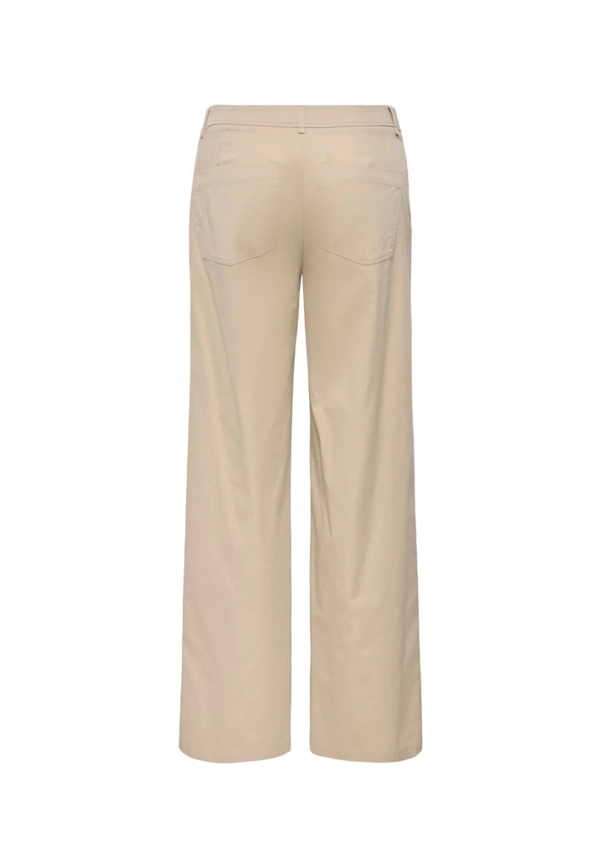 Pantaloni beige bootcut Only Onltanny, tessuto chino elasticizzato con cintura a fibbia; taglio ampio e svasato sul fondo, perfetti per valorizzare la silhouette in ogni occasione. Vista posteriore 