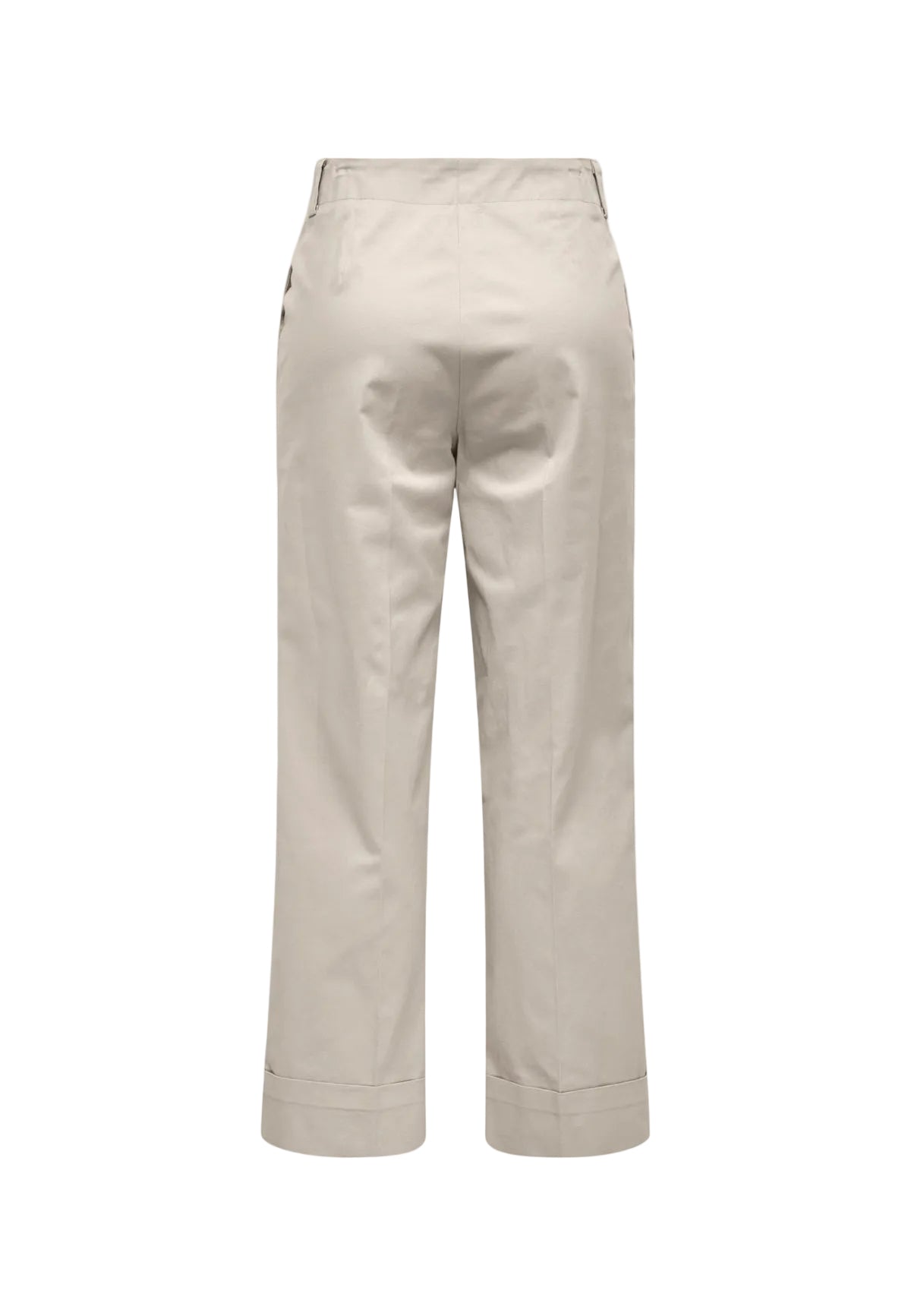 Pantaloni chino cropped beige chiaro Only Onlrosalie, 98% cotone e 2% elastan, vita alta con cintura e linea dritta; stile versatile per outfit casual-chic e professionali. Vista posteriore