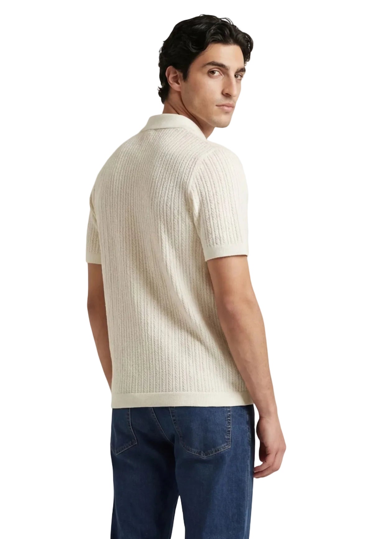 Polo beige Only & Sons Onsmoon Knit, 80% cotone e 20% nylon, texture in maglia fine e chiusura a tre bottoni; maglia polo leggera dalla vestibilità regular e stile ricercato. Vista posteriore