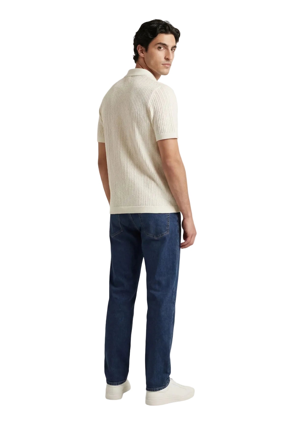 Polo beige Only & Sons Onsmoon Knit, 80% cotone e 20% nylon, texture in maglia fine e chiusura a tre bottoni; maglia polo leggera dalla vestibilità regular e stile ricercato. Vista posteriore