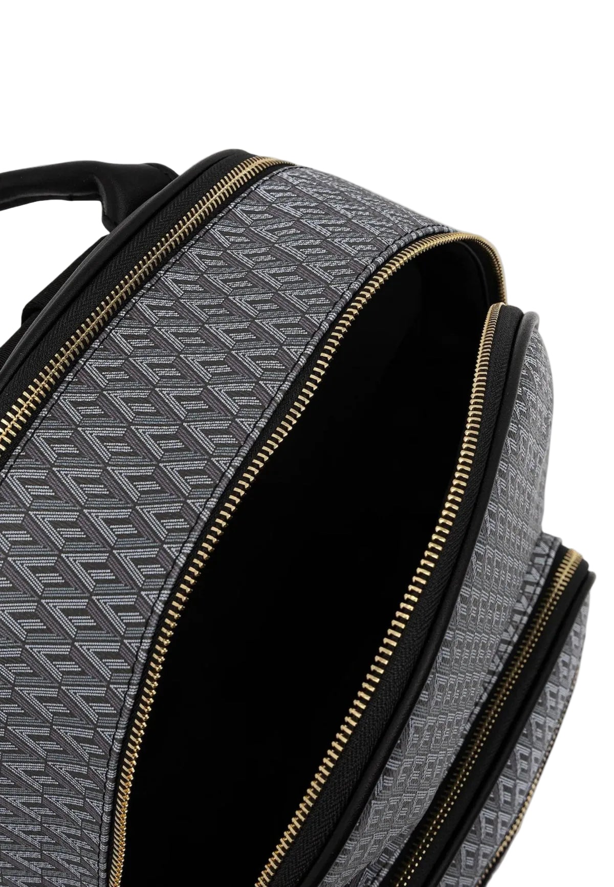 Zaino Valentino Bags Queen RE, motivo a "V" monogram, tasca frontale esterna e dettagli dorati; scomparto principale spazioso con chiusura a zip e manico superiore. Vista apertura dall’alto 