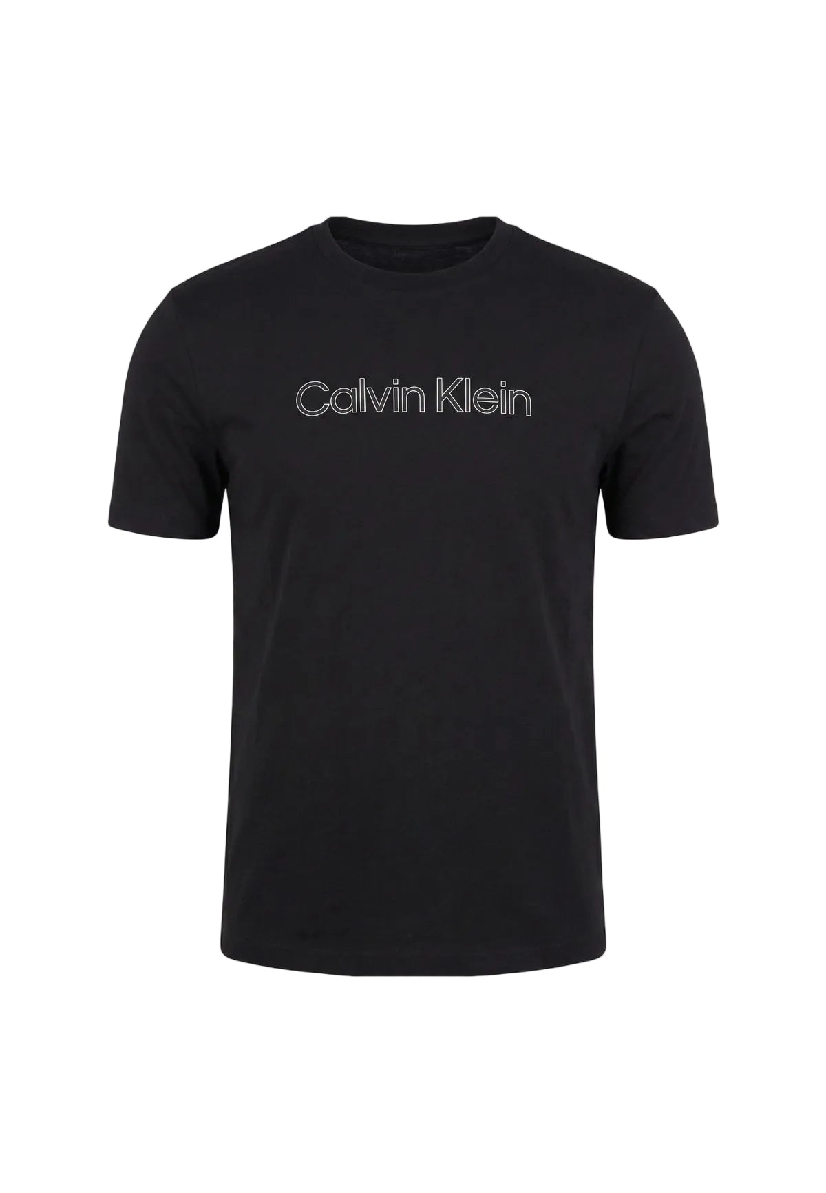 Calvin Klein LV04LF809G, t-shirt nera uomo in puro cotone con logo ricamato; vestibilità regolare, maniche corte e finiture di alta qualità per uno stile casual-chic. Vista frontale Stesa