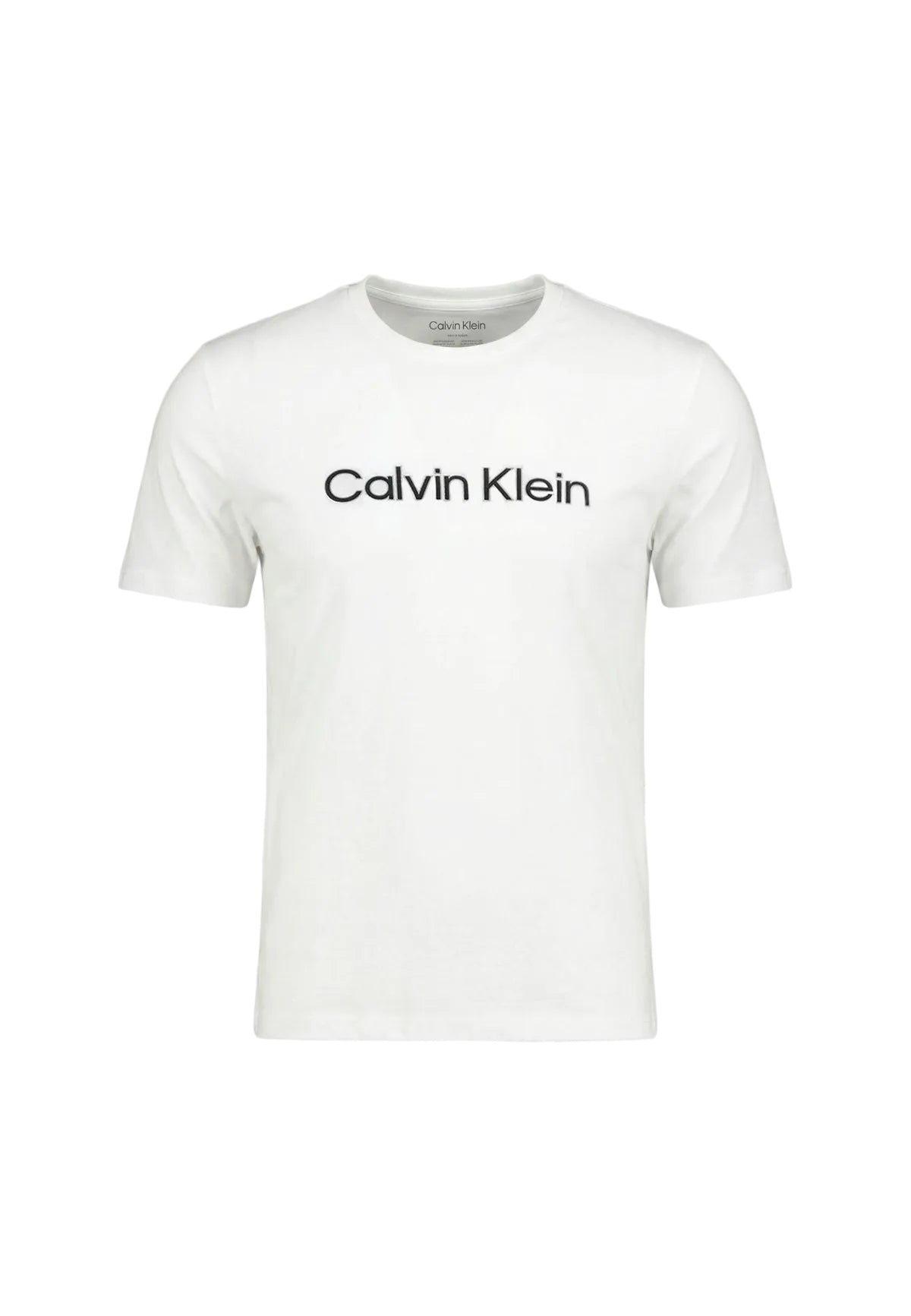 Calvin Klein LV04LF809G, t-shirt bianca uomo in puro cotone con logo ricamato; vestibilità regolare, maniche corte e finiture di alta qualità per uno stile casual-chic. Vista frontale Stesa