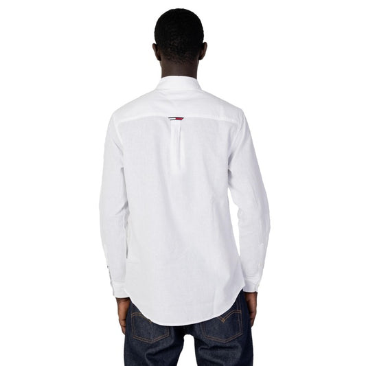 Tommy Hilfiger Jeans Camicia Uomo Bianco Bottoni Maniche Lunghe Colletto Classico Cotone 58% Lino 48% Primavera Estate DM0DM16272
