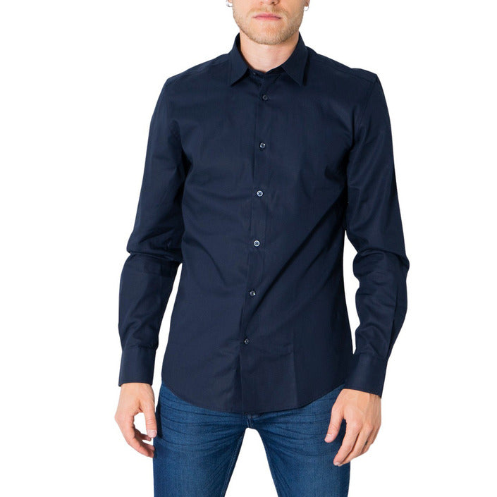 Antony Morato Camicia Uomo Nero Manica Lunga Bottoni Scollo Tondo Colletto Classico 100% Cotone Primavera/Estate MMSL00628-FA400079