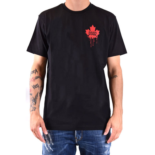 Dsquared2 T-Shirt Uomo Nera Stampa Manica Corta Scollo Tondo 100% Cotone Primavera/Estate V_31647