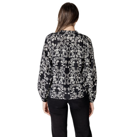 Ichi Blusa Donna Nero Stampa Bottoni Scollo Tondo 20% Poliammide 80% Viscosa 20122374