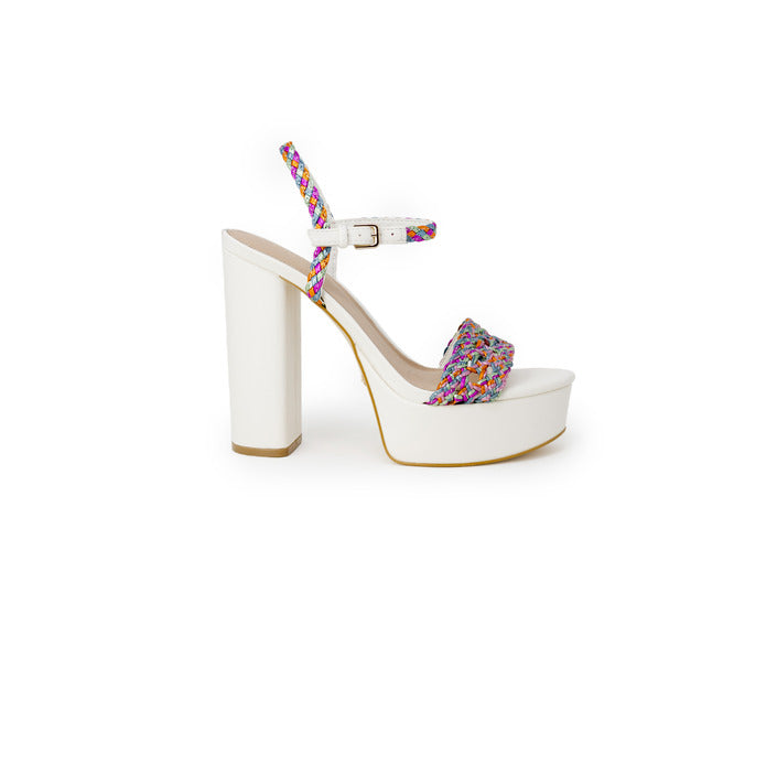 Guess Sandali Donna Bianchi Colorati in Poliestere 100% con Fibbia Tacco Largo Punta Tonda Primavera/Estate FL6G2LELE03