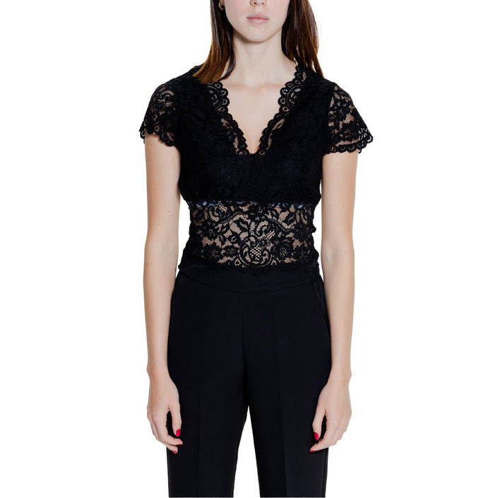 Morgan De Toi Top Donna Blu Manica Corta Scollo a V 5% Elastan 74% Poliammide 21% Viscosa Primavera/Estate 241-DANSA