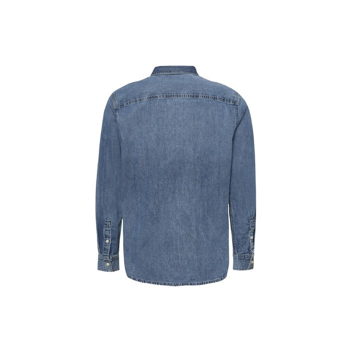 Calvin Klein Jeans Camicia di Jeans Uomo Blu Manica Lunga Bottoni 100% Cotone Autunno/Inverno LV040EM774