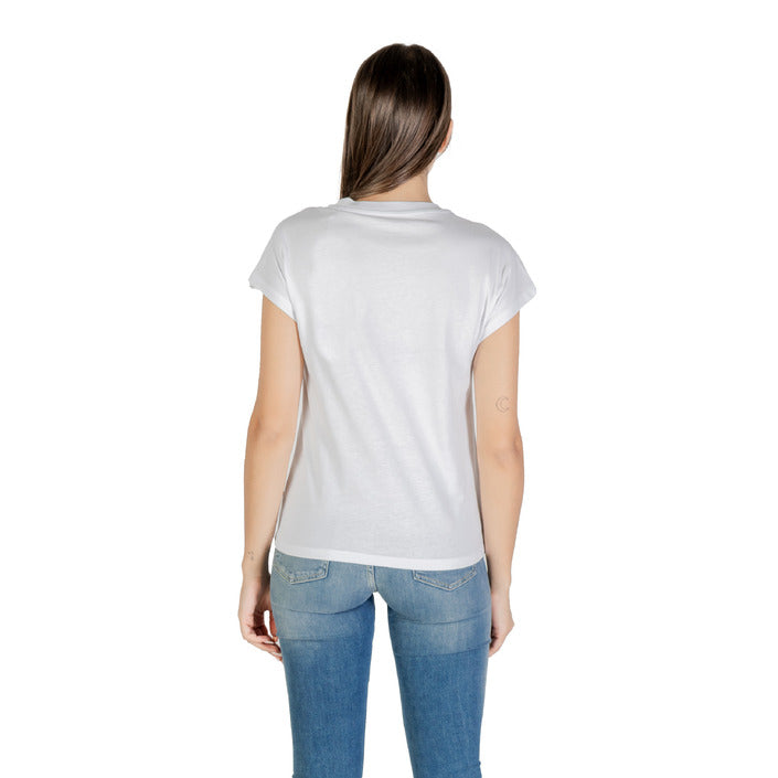 Guess T-Shirt Donna Bianca Stampa Manica Corta Scollo Tondo 100% Cotone Primavera/Estate W5YI14 I3Z14