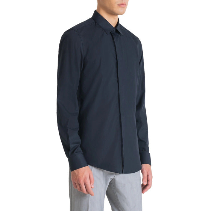 Antony Morato Camicia Uomo Blu Monocromo Manica Lunga Bottoni Colletto Classico 100% Cotone Primavera/Estate MMSL00691-FA400078