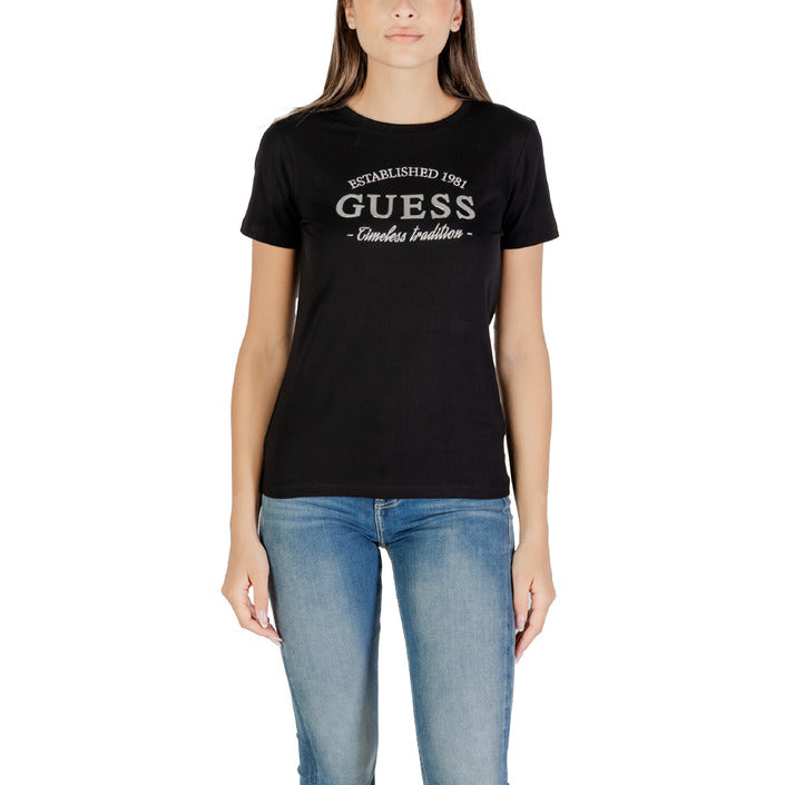 Guess Active T-Shirt Donna Bianca Stampa Manica Corta Scollo Tondo 95% Cotone 5% Elastan Primavera/Estate V5YI12 J1314