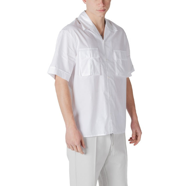 Antony Morato Camicia Uomo Bianco Manica Corta Bottoni Scollo a V Colletto Classico Tasche Anteriori 45% Cotone 55% Lyocell Primavera/Estate MMSS00185-FA400098