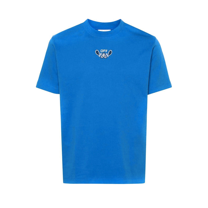Off-white T-Shirt Uomo Azzurra Monocromo Manica Corta Scollo Tondo 100% Cotone Primavera/Estate BO_2114