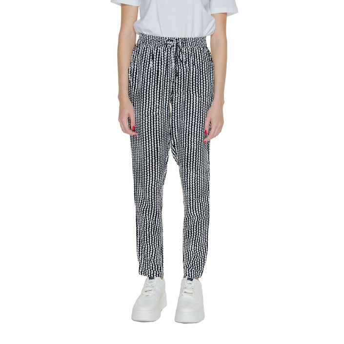 Only Pantaloni Donna Nero Geometrica Lacci 100% Viscosa Primavera/Estate 15222230