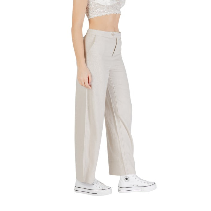 Only Pantaloni Donna Beige Zip e Bottone 70% Viscosa 30% Lino Primavera/Estate 15338716