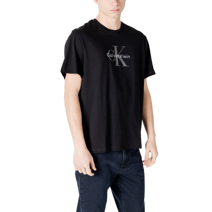 Calvin Klein Jeans T-Shirt Uomo Nero Stampa Maniche Corte Scollo Tondo Cotone 100% LV04RB862